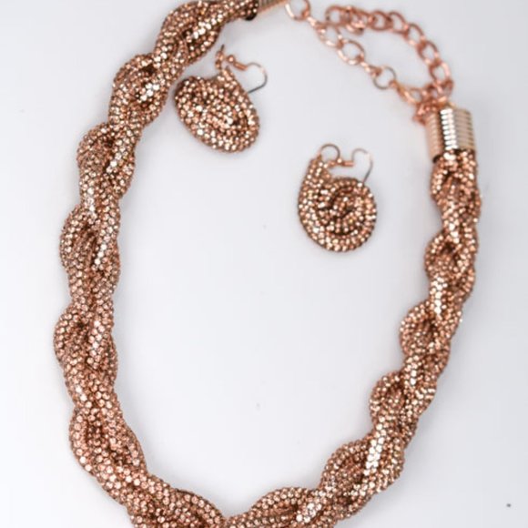 Champagne Braided Pave Rhinestone & Earring Set - Picture 12 of 12